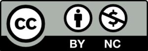 A rectangle circumscribing three circles next to each other: one slightly bigger with the letter CC, the second with a graphic of a man and the third with a line through over a $ sign.