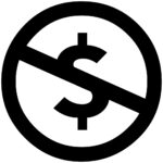 A graphic of a "$" inside a circle with a line through it.