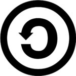 A graphic of a circle with a line through it followed by a C-shaped arrow pointing counter-clockwise inside a third circle