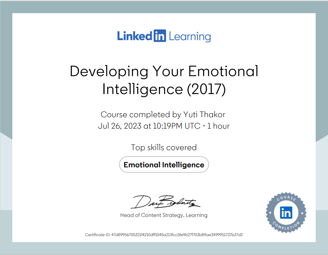 LinkedIn Learning: Emotional Intelligence – Yuti’s Portfolio